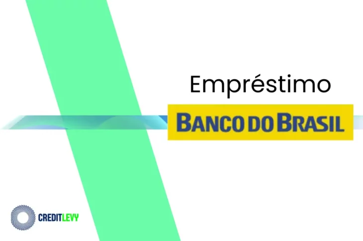 Imagem com o logotipo do empréstimo Banco do Brasil, com nome em azul sobre fundo amarelo e elementos gráficos em verde e azul.