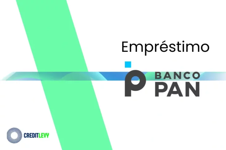 Imagem com o logotipo do empréstimo PAN, exibindo o nome Banco PAN e elementos gráficos em verde e azul sobre fundo branco.