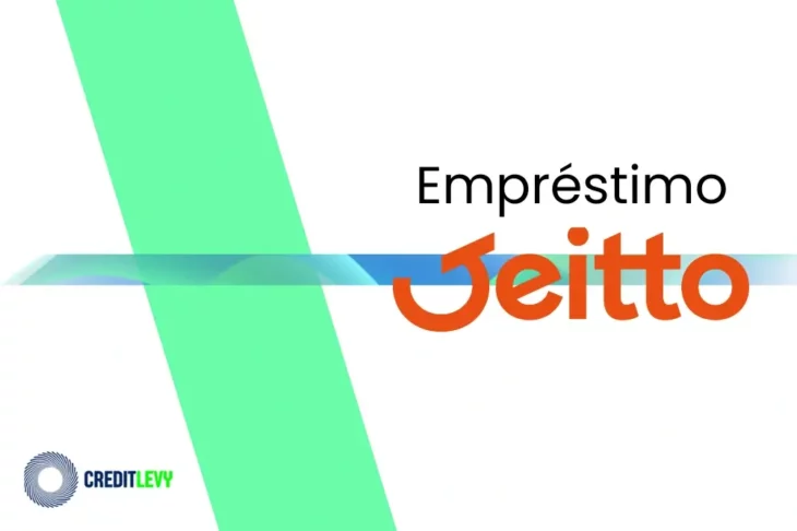 Logo do empréstimo Jeitto em destaque sobre fundo branco com elementos gráficos coloridos, representando crédito fácil, digital e acessível.