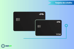 Tarjeta de crédito RappiCard negra con chip, logotipo Visa y diseño minimalista con un ícono de bigote en la esquina superior.