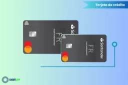 Tarjeta de crédito Fiesta Rewards Platino Santander de color negro, con chip y logotipos de Santander y Mastercard, enfocada en recompensas y beneficios para viajes.