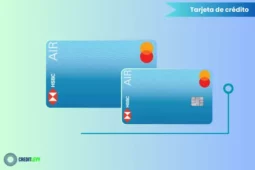 Imagen de la tarjeta de crédito HSBC Air Mastercard, destacando su control de pagos, tasas preferenciales, promociones y administración digital desde la app HSBC.