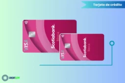 Tarjeta de crédito Scotia Básica Visa de color rosa, con chip y diseño minimalista, ideal para compras nacionales e internacionales sin anualidad.