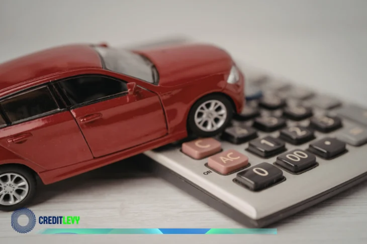 Financiamiento automotriz en México representado por un auto rojo sobre una calculadora financiera.